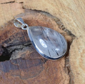 Colgante de piedras preciosas de Plata de Ley 925, joyería de rutilo negro, colgante de moda hecho a mano, colgante de diseñador en forma de pera, regalo para ella - Product Image 3