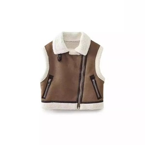 Gilet en peau de mouton véritable à fermeture éclair personnalisé à 100% en fourrure véritable Vente en gros Gilets de longueur standard pour femmes Mode d'hiver Veste en cuir véritable - Product Image 1