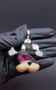 Collier pendentif souris de dessin animé serti de diamants Moissanite colorés en argent 925, style hip-hop, pour les soirées, à prix bas - Product Image 3