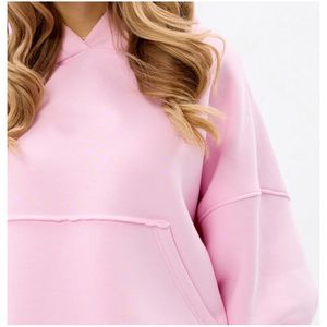 เสื้อฮู้ดดี้ผู้หญิงทรงหลวม แขนยาว ผ้าฝ้ายฟลีซ 100% ระบายอากาศได้ดี แห้งเร็ว มีโลโก้ด้านหน้า สไตล์ลำลองสำหรับฤดูหนาว - Product Image 4