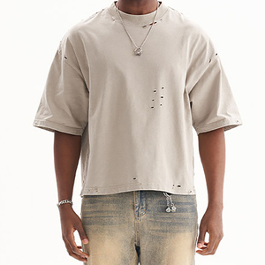 Camiseta cómoda y pesada de alta calidad, camiseta cuadrada en blanco, camiseta Unisex con caja, logotipo personalizado, camiseta recortada de gran tamaño desgastada para hombre - Product Image 4