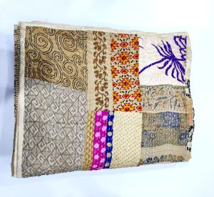 Edredón Kantha Reversible de seda india, colcha acolchada a mano con patrón Floral, técnica de bordado Floral para ropa de cama para el hogar - Product Image 4