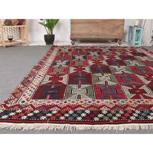 พรมวินเทจตุรกี ขนาดใหญ่ 5.6x7.4 ฟุต พรมลายทางสีแดง - Product Image 5