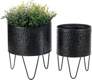 Hammered Iron <b>Planter</b> Pots with Hairpin Legs <b>Stand</b> - Modern Mid-Century Black Powder Coated Indoor Flower Pots - Custom Colors - Product Image 1