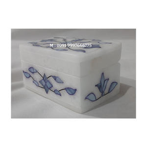 Boîte à bijoux rectangulaire en marbre blanc poli fait main avec incrustation de nacre bleue, utilisée pour la revente et les cadeaux - Product Image 3