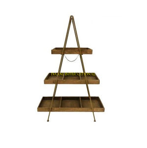 Three Tier Wooden <b>Dessert</b> Stand With Black Handle Rustic Beaded Edge Cupcake Pastry Display Tray For Wedding Party And Table - Product Image 4