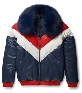 Genuine Fur Jacket Men Warm Duck Down Coat With Fox Fur Collar High Quality bomber leather jacket in whole sale price oem
