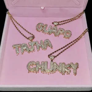 Plaque d'identification personnalisée pendentif bling en or avec chaîne cubaine breloques en diamant de luxe - Product Image 5