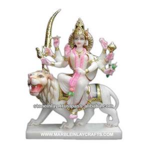 หินอ่อนสีขาวแม่ Durga รูปปั้นทาสีพิเศษ Murti อินเดียส่งออกรูปปั้นบูชาฮินดูวัฒนธรรมแฮนด์เมดที่มีคุณภาพสูง - Product Image 1
