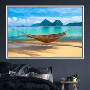 Décoration murale sur toile imprimée avec paysage marin tropical moderne, toile encadrée blanche - Product Image 1