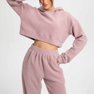 Ensemble de survêtement oversize pour femme 2025, sweat à capuche court zippé intégral et pantalon de jogging évasé, avec broderie effet vieilli et délavé, couleur unie - Product Image 5
