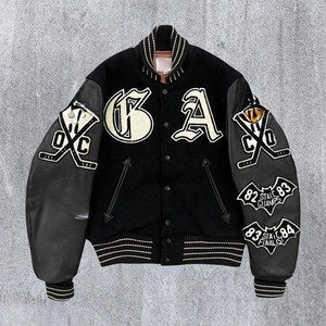 Nouvelle veste de baseball à la mode serviette en cuir de haute qualité avec broderie veste universitaire Letterman noire décontractée personnalisée pour hommes collège - Product Image 4