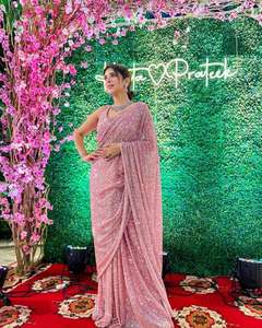 Dernier vêtement de soirée de créateur indien, couleur rose, Georgette fantaisie, chemisier de travail pour femmes au prix de gros - Product Image 5