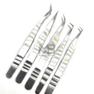 Juego especial de 5 pinzas para extensión de pestañas con acabado opaco, agarre perfecto de acero inoxidable japonés con nombre de marca personalizado - Product Image 1