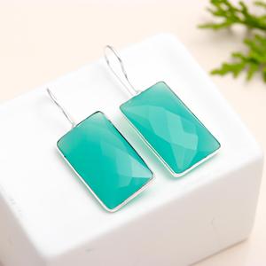 Pendientes de Plata de Ley 925 hechos a mano con forma rectangular y piedras preciosas de Calcedonia peruana estilo bohemio boda para mujer - Product Image 3