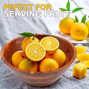 Bol en bois rond décoratif en laiton AK de couleur noyer bol à salade au design unique pour article de cuisine/décor de table - Product Image 5