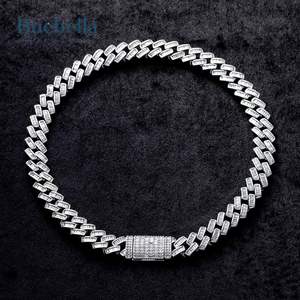 Men's 925 <b>Silver</b> 14K Gold Plated 14mm Moissanite Diamond Iced Prong Baguette Cut Cuban <b>Chain</b> <b>Box</b> Clasp Necklace Gift for Him - Product Image 2