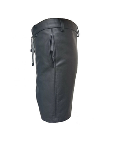 Men's Brown <b>Leather</b> <b>Shorts</b> High-Waist Zipper-Fly Casual Style <b>Short</b>-Length Solid-Color With Side-<b>Shorts</b> Drawstring-Closure - Product Image 2