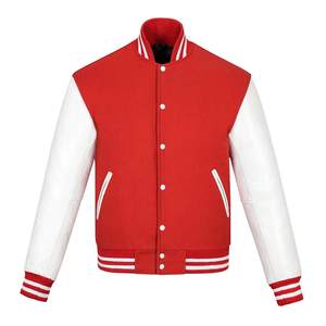 Chaquetas de primavera y otoño para hombre, Chaqueta de béisbol Vintage con manga de cuero en blanco, chaqueta informal para niños universitarios para hombre - Product Image 5