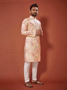 Indian and Pakistani Style Designer Embroidery Work Ready Made Kurta Pyjama Set for <b>Men</b> in Wedding <b>Wear</b> and <b>Festival</b> Function - Product Image 3