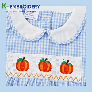 เสื้อผ้าเด็กจั๊มสูทฟักทองผ้าฝ้ายลายตารางสีฟ้าชุดเพลย์สูทชุดบอดี้สูทเสื้อผ้าเด็กคุณภาพสูงปักลาย K - Product Image 4