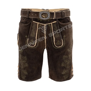 ผู้ชายสไตล์ใหม่สั้น Lederhosen Cowhide หนังนิ่มด้านหน้าปักปุ่มปิดด้านข้างและกระเป๋าด้านหลังพร้อมห่วงเข็มขัด - Product Image 1