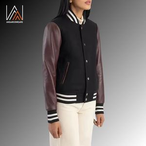 แจ็กเก็ตเลตเทอร์แมนปักโลโก้ผ้ากำมะหยี่แขนเสื้อหนังแท้เสื้อแจ็คเก็ตวิทยาลัย - Product Image 2