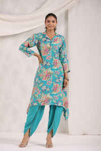 Imprimé floral Dames Soie Vêtements Réguliers En Gros Dhoti Kurti Co-Ord Ensemble Au Meilleur Prix Belle Collection D'été Personnalisé - Product Image 2