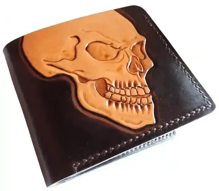 Best Seller Premium High Quality Satchel Leather Men's Wallet With Hand Tooled Skeleton Design Unisex Luxury Wallet Wholesale
