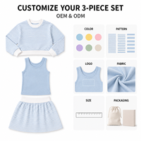 Conjunto de Yoga de Verano para Niñas con Estampado Personalizado a Rayas, 3 Piezas, Top Corto, Falda y Camiseta sin Mangas, Ropa Deportiva Ligera y Cómoda para Niñas Pequeñas