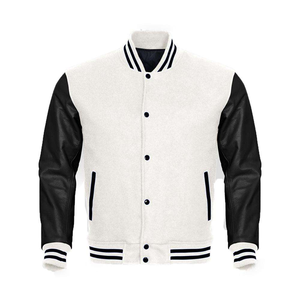 Obtenga sus propias mangas de cuero blanco de diseño personalizado con chaqueta de béisbol de lana negra Letterman CollegeBaseballjacket para hombres - Product Image 1