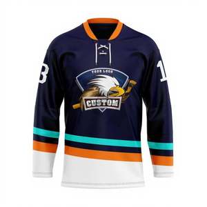 Maillot de hockey sur glace personnalisé, uniforme d'équipe sublimé professionnel, mascotte d'aigle, nom et numéro personnalisés, haut athlétique à lacets et col en V - Product Image 4
