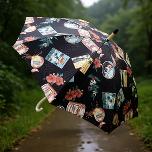 Parapluie semi-automatique classique de 100 cm pour femmes, 8 baleines, protection contre la pluie en fibre, avec poignée en plastique - Product Image 3