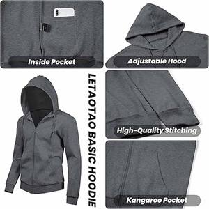 Nouvel arrivage : Sweat à capuche zippé en molleton de coton teint sur mesure, coupe ample, effet vieilli, court, pour homme, par Dress Sports - Product Image 5