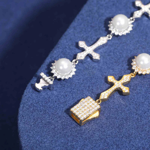 สร้อยข้อมือเพชรแบบเต็มกำไลข้อมือสำหรับผู้ชายแนวฮิปฮอปประดับมุกลายดอกไม้สร้อยข้อมือเพชรสีเงินและ925 - Product Image 1