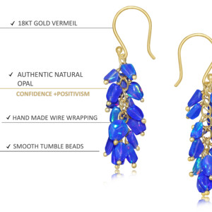 Boucles d'oreilles en argent sterling 925 faites à la main pour femmes grappe de perles d'opale bleue naturelle plaqué or à la mode cadeau de mariage parfait - Product Image 4