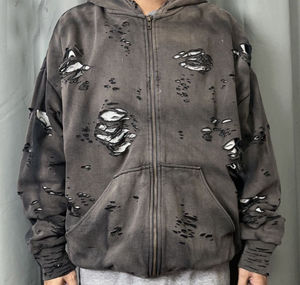 Custom Logo Oversized <b>Green</b> Acid Washed Jacket Cropped Boxy Distressed Heavyweight Cotton <b>Fleece</b> Vintage <b>Men's</b> Sun Faded Hoodie - Product Image 4