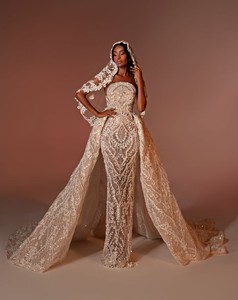 Vestido de Noche Elegante para Mujer, Estilo Sirena, Largo hasta el Suelo, con Cuentas, Encaje, Pedrería, Bordado a Mano, Ligero - Product Image 1