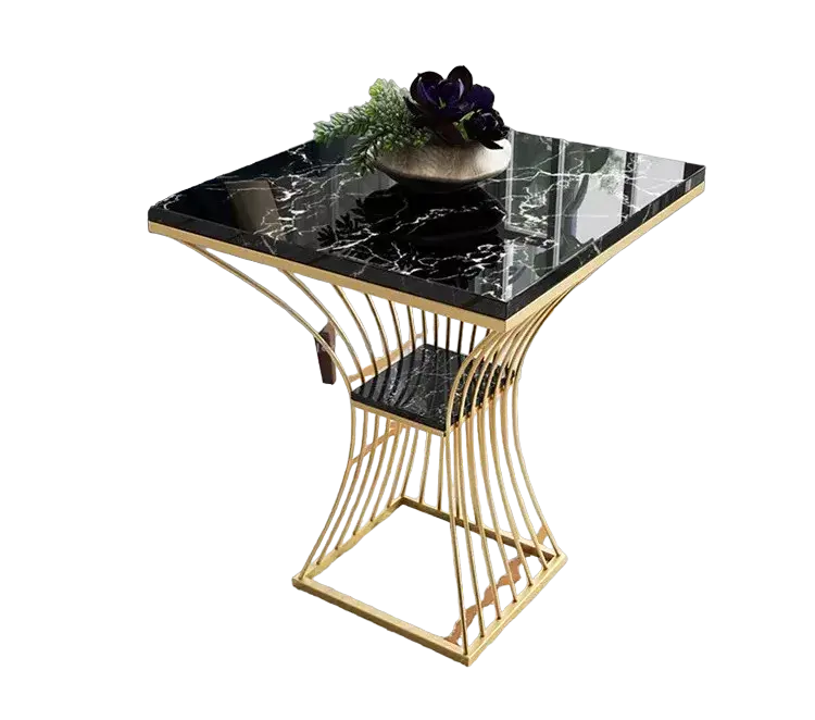 Квадратная современная мебель, журнальный столик, мраморный столешник, металлический каркас, коллекция для дома, декоративный двойной черный с золотистым