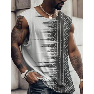 Débardeurs imprimés 3D à géométrie rétro pour homme, débardeurs à motif d'épissage coloré, gilet décontracté d'été, débardeur de sport de rue surdimensionné - Product Image 3