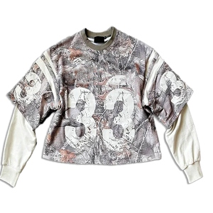 Camisetas de hombre de algodón 100% de gran tamaño de peso pesado de estilo de tendencia de manga larga de doble capa con logotipo personalizado de alta calidad - Product Image 2