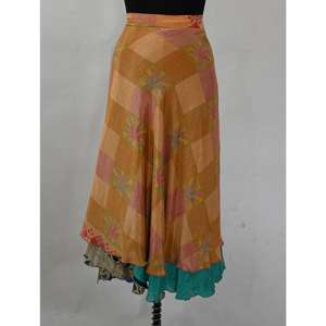 Indian Gypsy Reversible Wrap <b>Skirt</b> Vintage <b>Floral</b> Printed Silk Saree Fabric Perfect Summer Gift for Her with Natural Waistline - Product Image 1