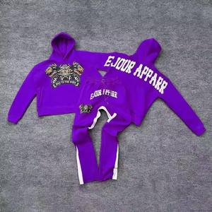 Streetwear OEM Tenue de jogging Survêtement évasé en coton Pantalon de survêtement évasé personnalisé et ensemble sweat à capuche zippé pour hommes - Product Image 3