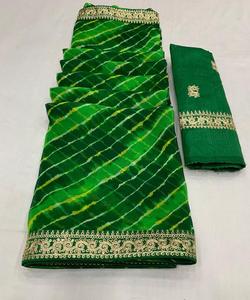 Sari en soie rayonne coton de designer avec travail de pierres et imprimé floral pour les mariages indiens, usage quotidien, entièrement cousu, prêt à laver - Product Image 6