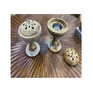 Lot de 2 brûleurs d'encens en bois de qualité supérieure avec couvercle peinture à la main Bakhoor Oud brûleur pour événements fête - Product Image 1