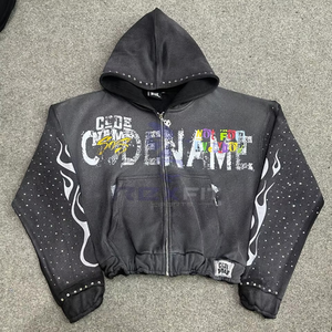 Sudaderas con capucha de diamantes de imitación a precio de fábrica al por mayor para hombre, sudadera con cremallera transpirable y elegante de color personalizado para ropa de calle - Product Image 2