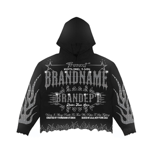 Chándal de algodón 100% personalizado para hombre, nueva moda, pantalones de chándal con diamantes de imitación de gran tamaño y gruesos, conjunto de Sudadera con capucha para hombre - Product Image 3