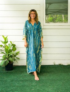 Handmade Indian Rayon Viscose <b>Kaftan</b> for Women Three Quarter Sleeve Ankle-Length Tie Dye Straight Silhouette <b>Summer</b> Casual Dress - Product Image 4