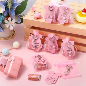 Baby Shower Ange Porte-clés Étiquette Autocollant Cartes Organza Sacs pour Baptême Fête Rose Baby Shower Party Favors - Product Image 1
