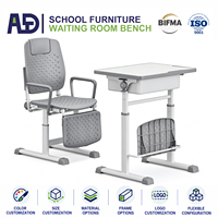 Ensemble bureau et chaise ergonomiques réglables pour étudiants, siège inclinable, repose-pieds, accoudoirs, structure en acier inoxydable pour l'école